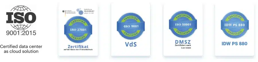 Sellos de certificación ISO 27001 e IDW PS 880 de AvenDATA