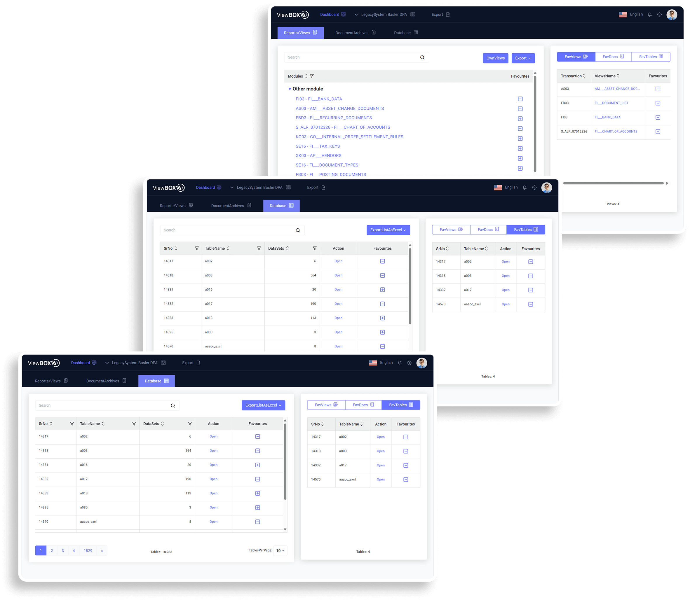Interfaz de ViewBox para consultar datos de sistemas heredados desmantelados